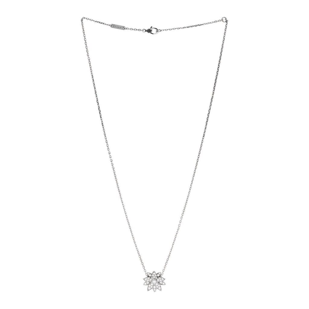 18K White Gold Diamond Small Lotus Pendant Necklace