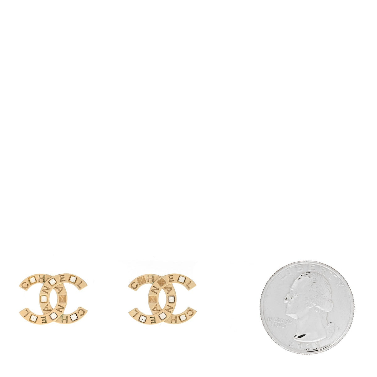 Crystal Metal CC Paris Button Stud Earrings Gold