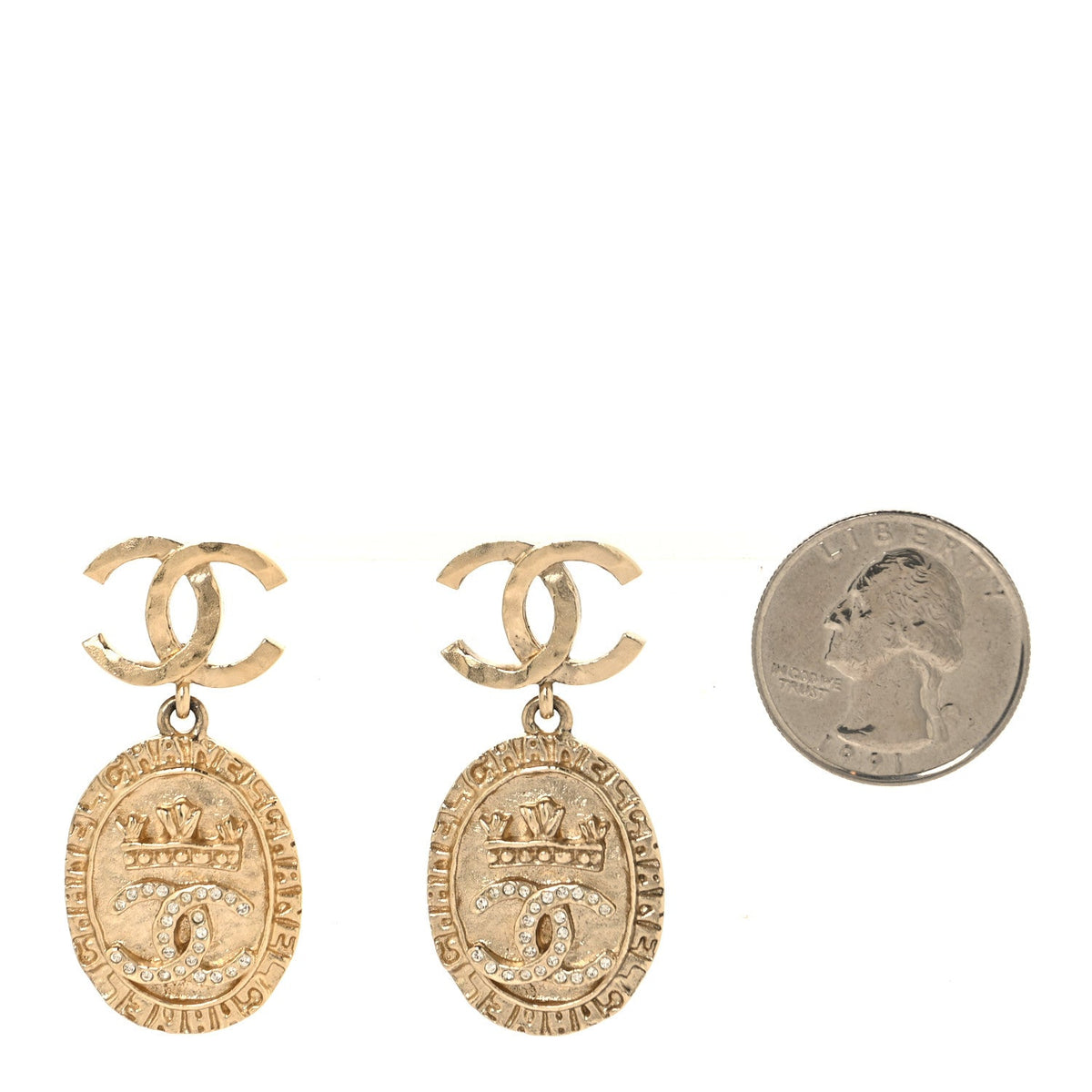 Crystal CC Medallion Drop Earrings Gold