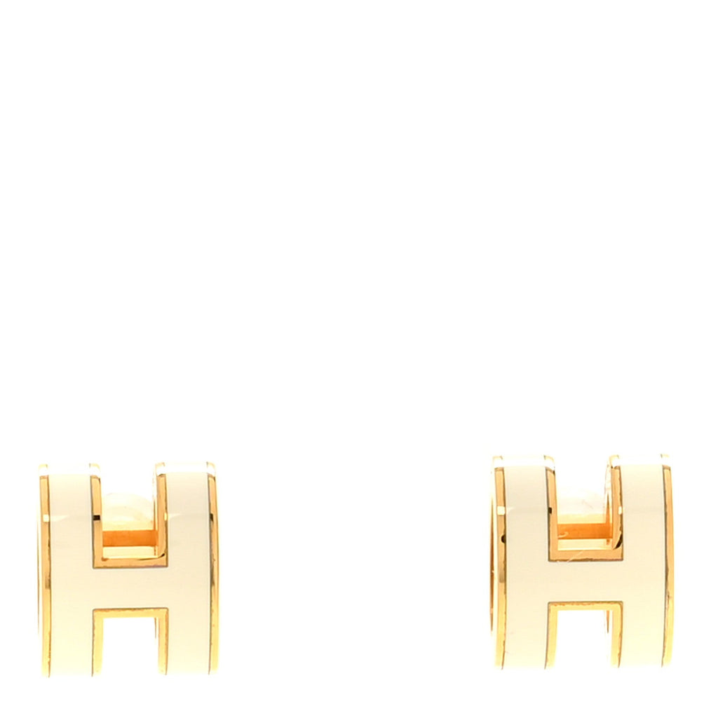 Gold Lacquered Mini Pop H Earrings White