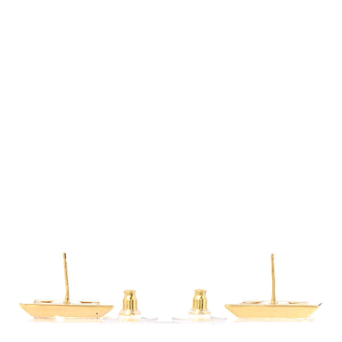 Metal Enamel CC Square Earrings Gold White