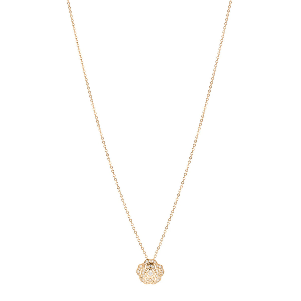 18K Yellow Gold Diamond Bouton de Camelia Pendant Necklace
