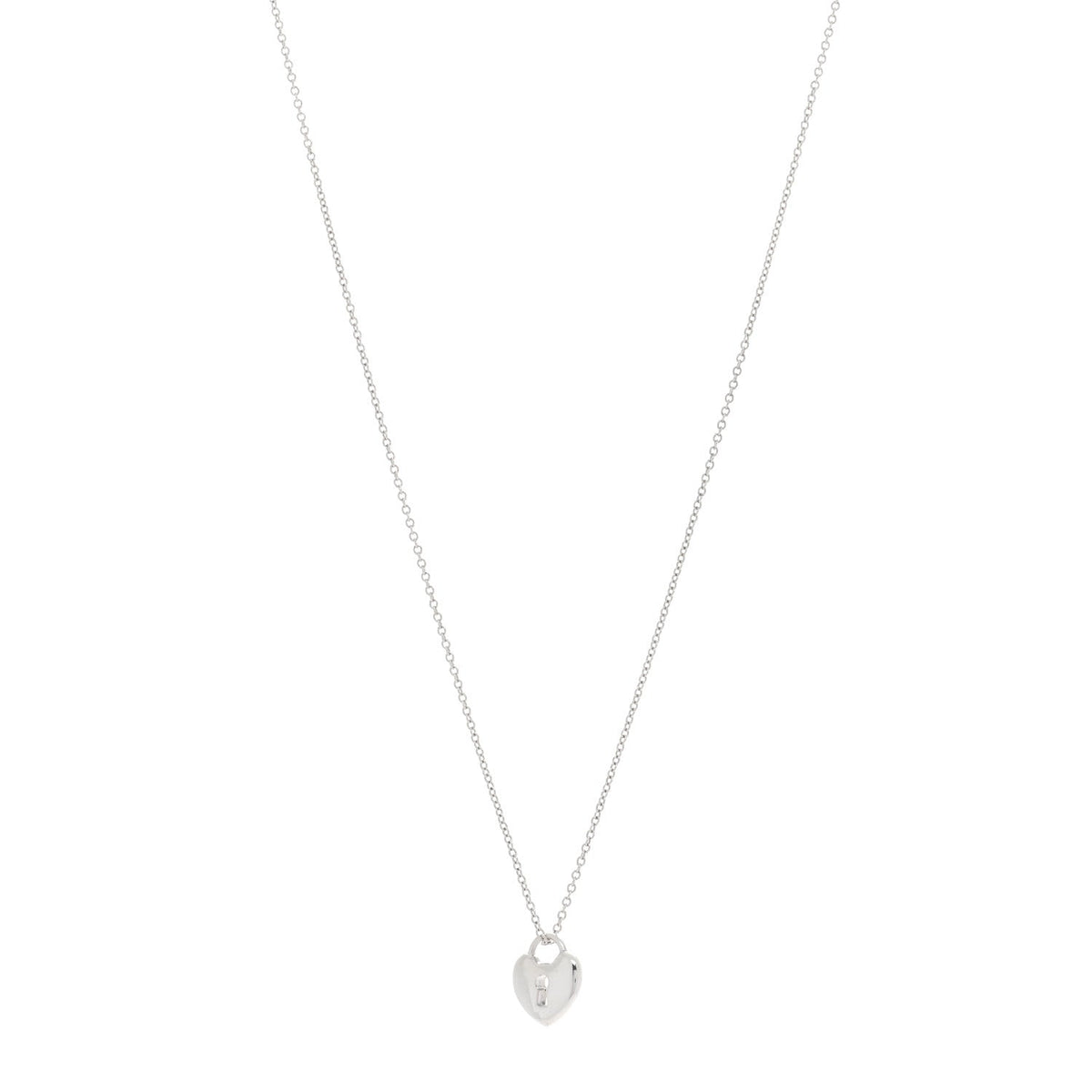 Sterling Silver Heart Lock Pendant Link Necklace