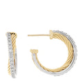 18K Yellow White Gold Diamond 23mm Crossover Cable Hoop Earrings