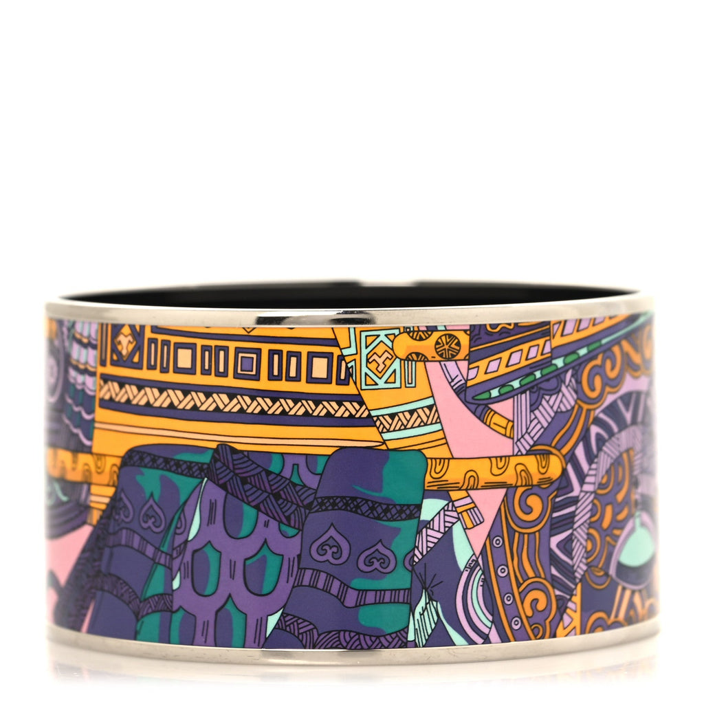 Enamel Printed Extra Wide Bracelet 70 Violet Multicolor