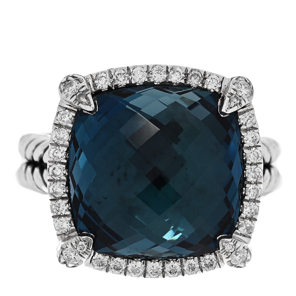 Sterling Silver Diamond Hampton Blue Topaz 14mm Chatelaine Pave Bezel Ring 51 5.75