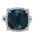 Sterling Silver Diamond Hampton Blue Topaz 14mm Chatelaine Pave Bezel Ring 51 5.75