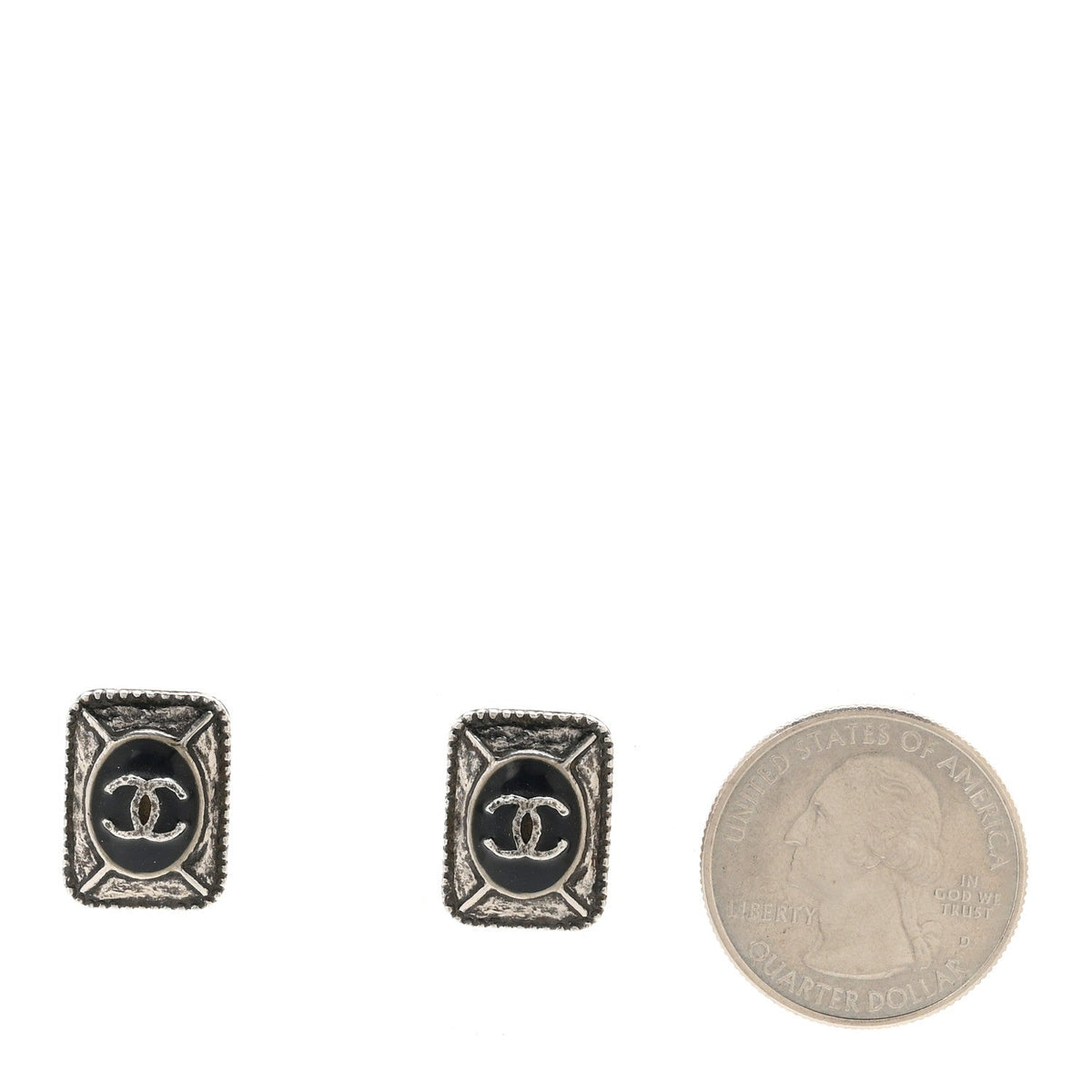 Enamel CC Clip On Earrings Black Silver