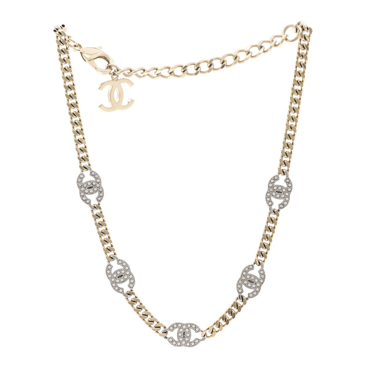 Crystal Chain CC Link Choker Gold Silver