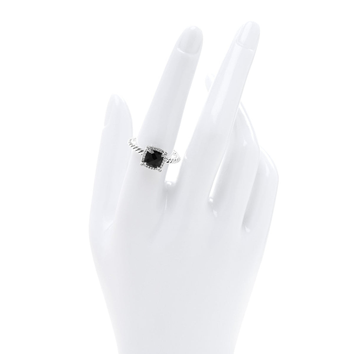 Sterling Silver Diamond Black Onyx 7mm Petite Chatelaine Pave Bezel Ring 56 7.75