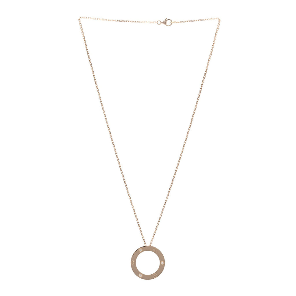 18K Pink Gold 3 Diamonds LOVE Pendant Necklace