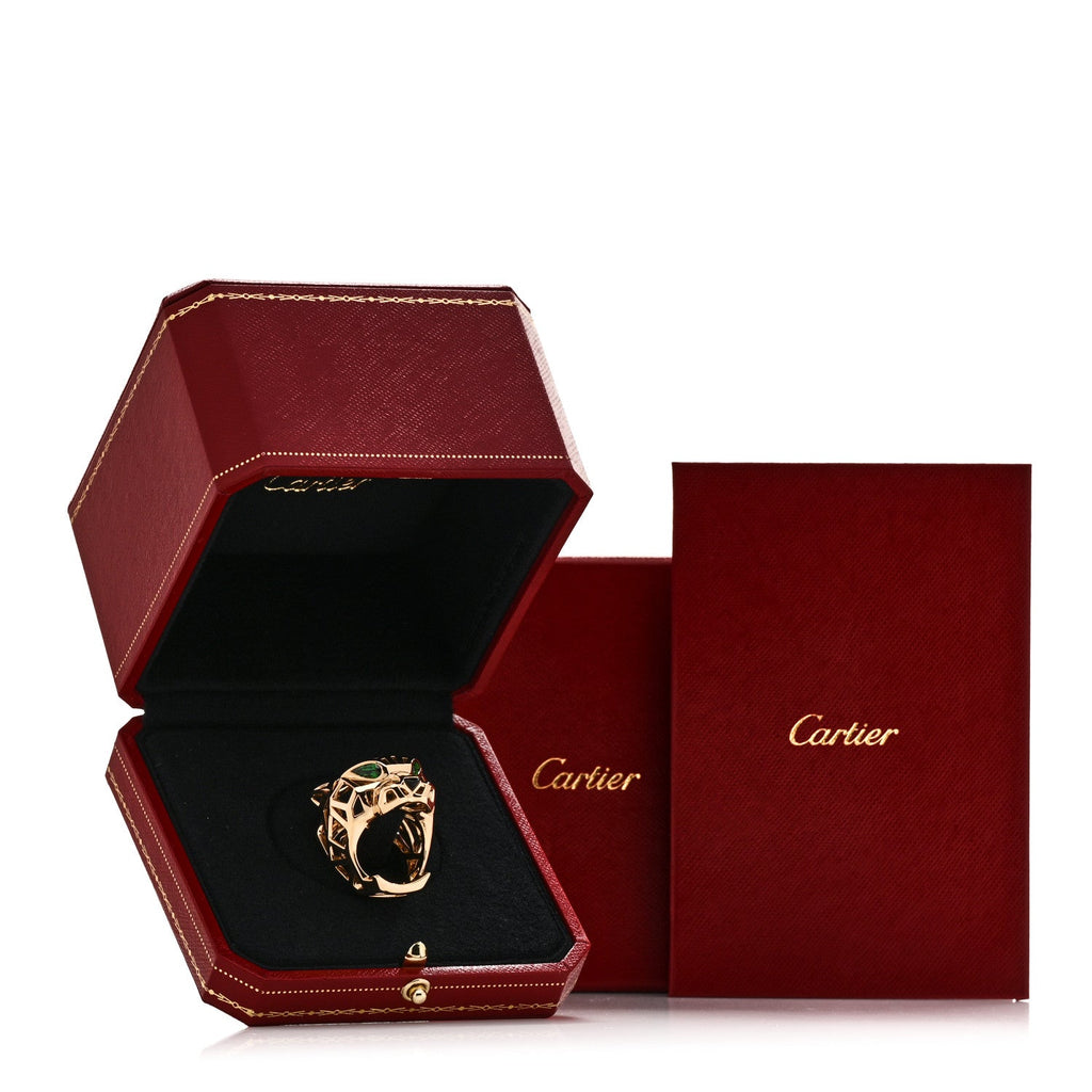 18K Yellow Gold Tsavorite Onyx Panthere De Cartier Ring 51 5.75