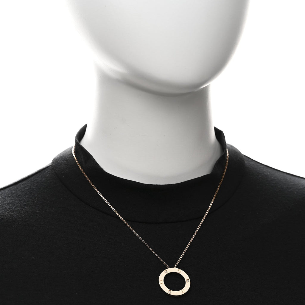 18K Pink Gold 3 Diamonds LOVE Pendant Necklace