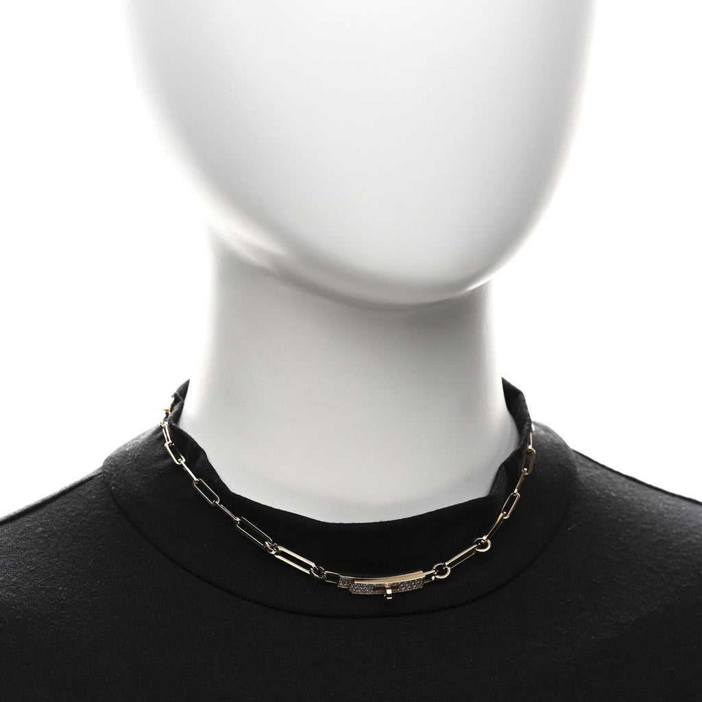 18K Yellow Gold Diamond Pave Kelly Chaine Choker Necklace