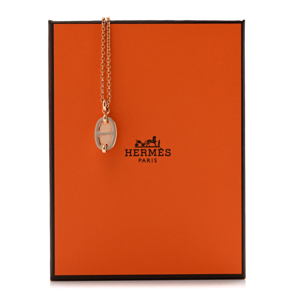 Metal Enamel Mini Maillon Pendant Necklace Marron Glace