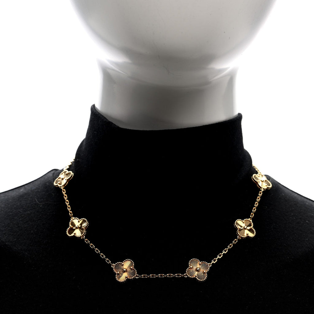 18K Yellow Gold 10 Motifs Guilloche Vintage Alhambra Necklace