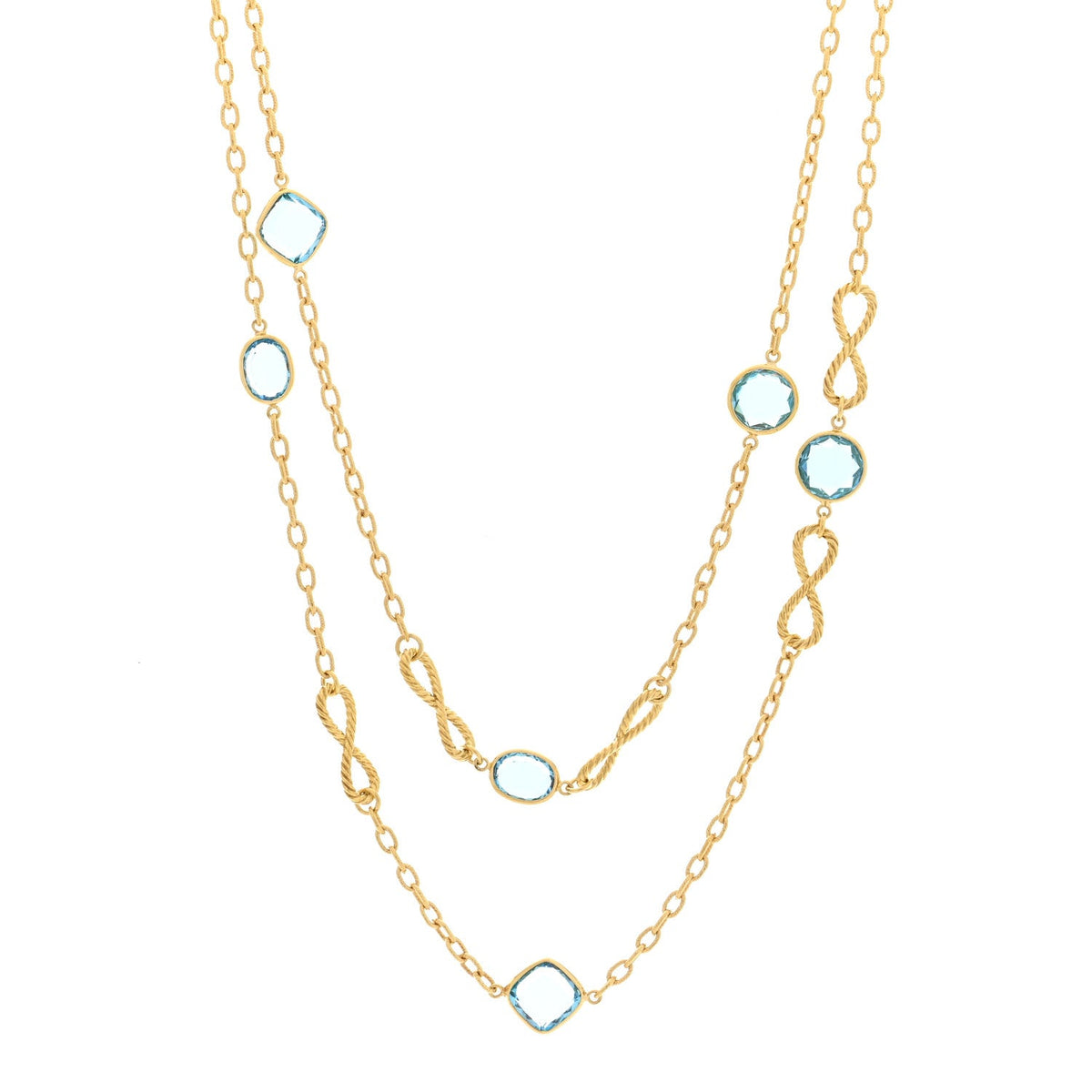 18K Yellow Gold Blue Topaz Infinity Station Necklace