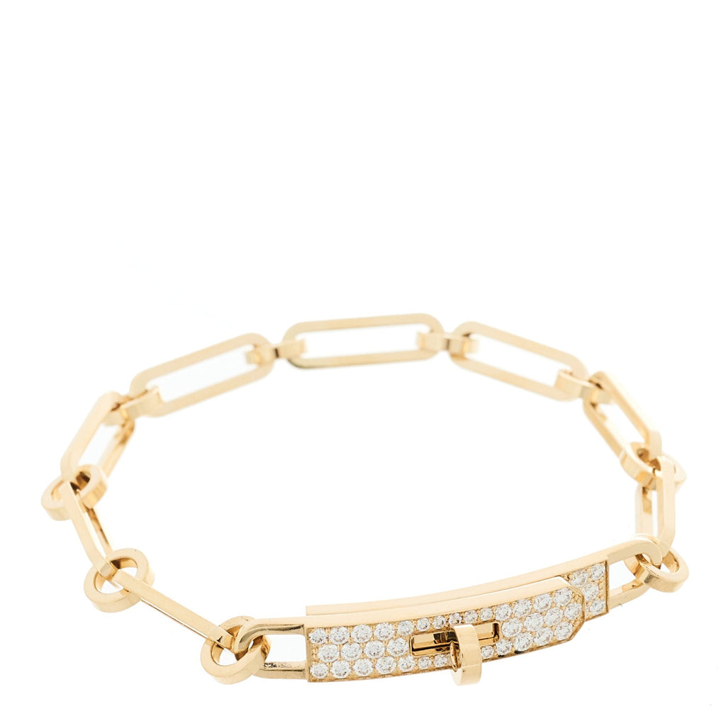 18K Yellow Gold Diamond Pave PM Kelly Chaine Bracelet SH