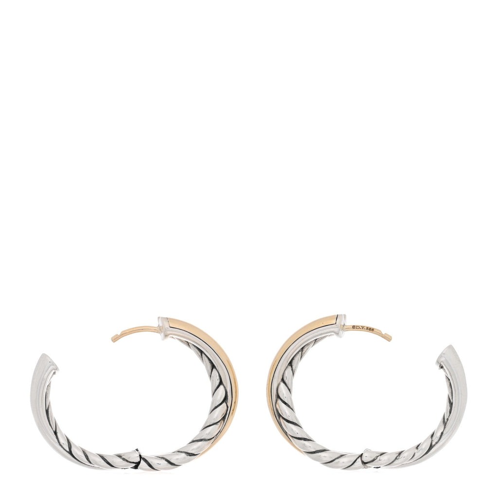 Sterling Silver 14K Yellow Gold Crossover Cable Hoop Earrings
