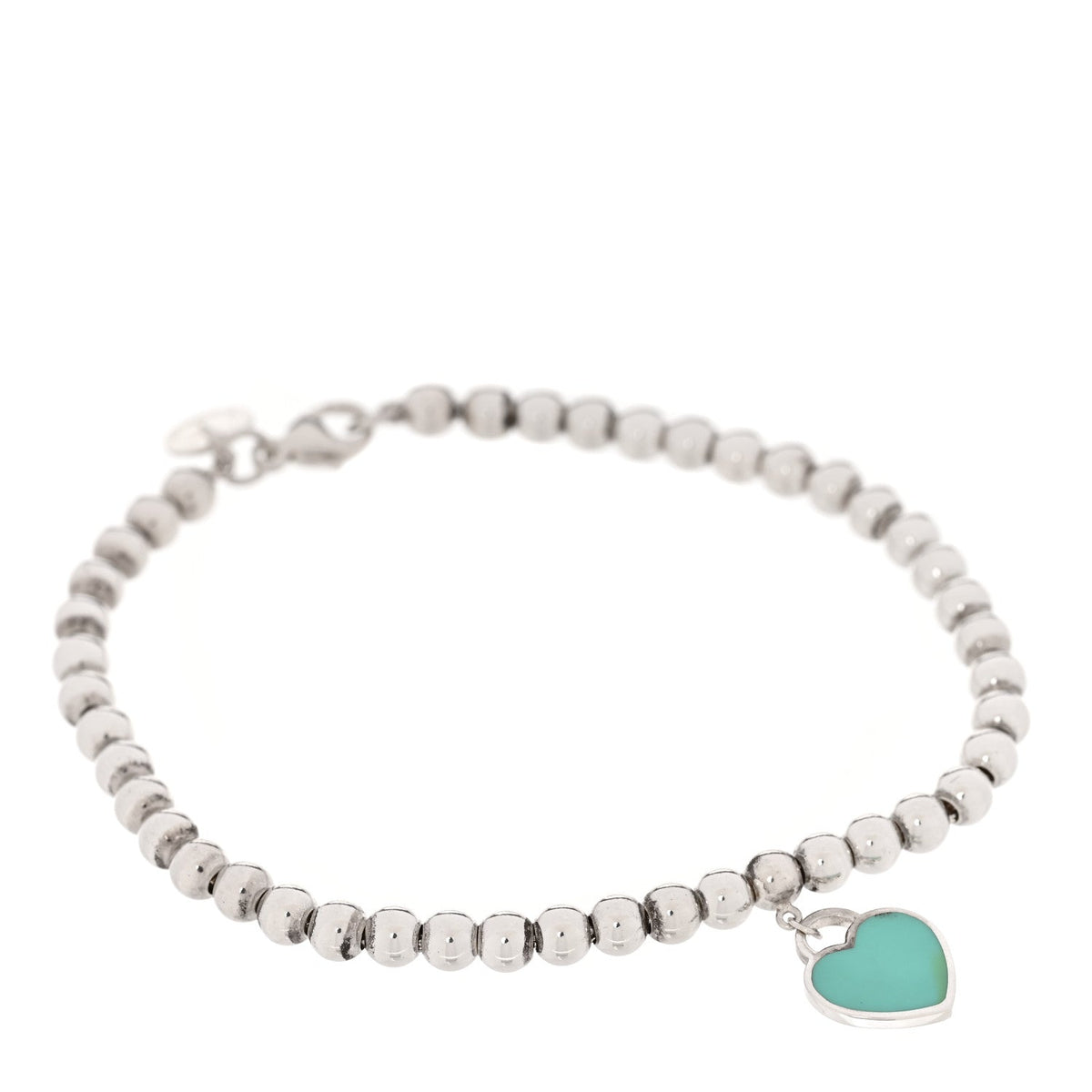 Sterling Silver Enamel 4mm Return To Tiffany Heart Tag Bead Bracelet Blue