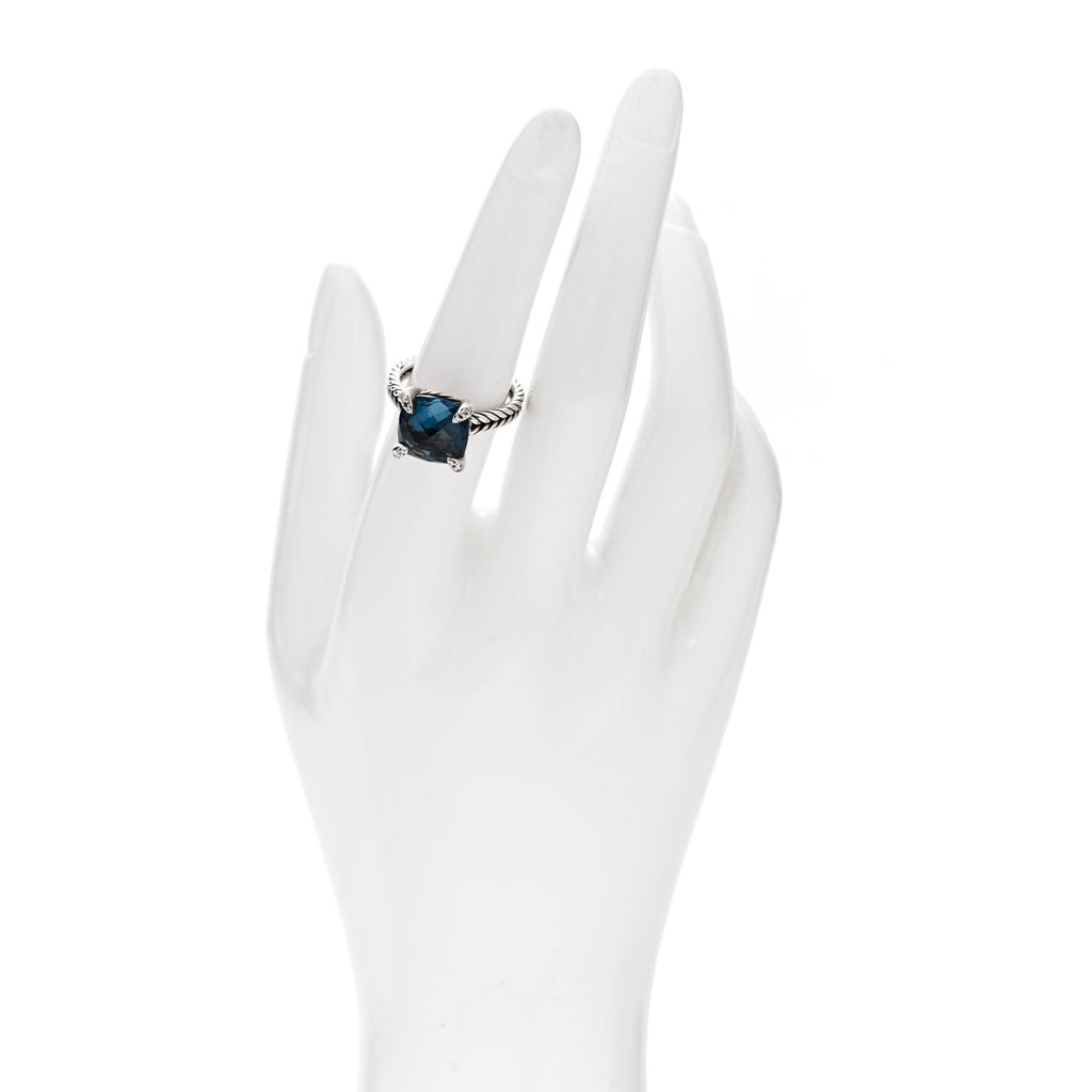 Sterling Silver Diamond Hampton Blue Topaz 11mm Chatelaine Ring 54 7
