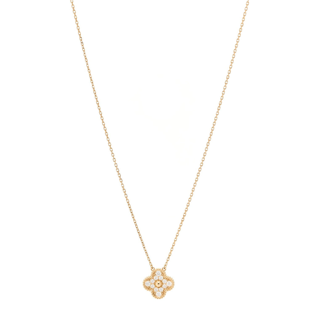18K Yellow Gold Diamond Vintage Alhambra Pendant Necklace