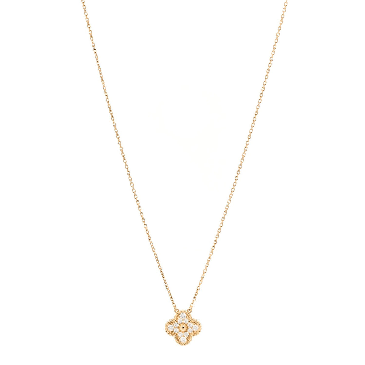 18K Yellow Gold Diamond Vintage Alhambra Pendant Necklace