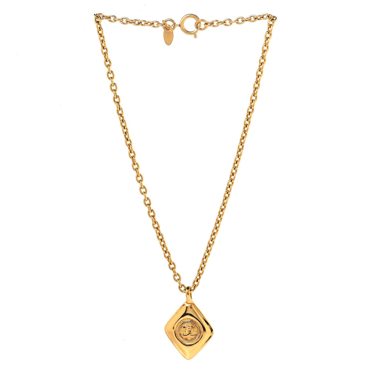 CC Chain Pendant Long Necklace Gold