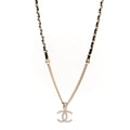 Lambskin Crystal CC Chain Pendant Necklace Black Gold