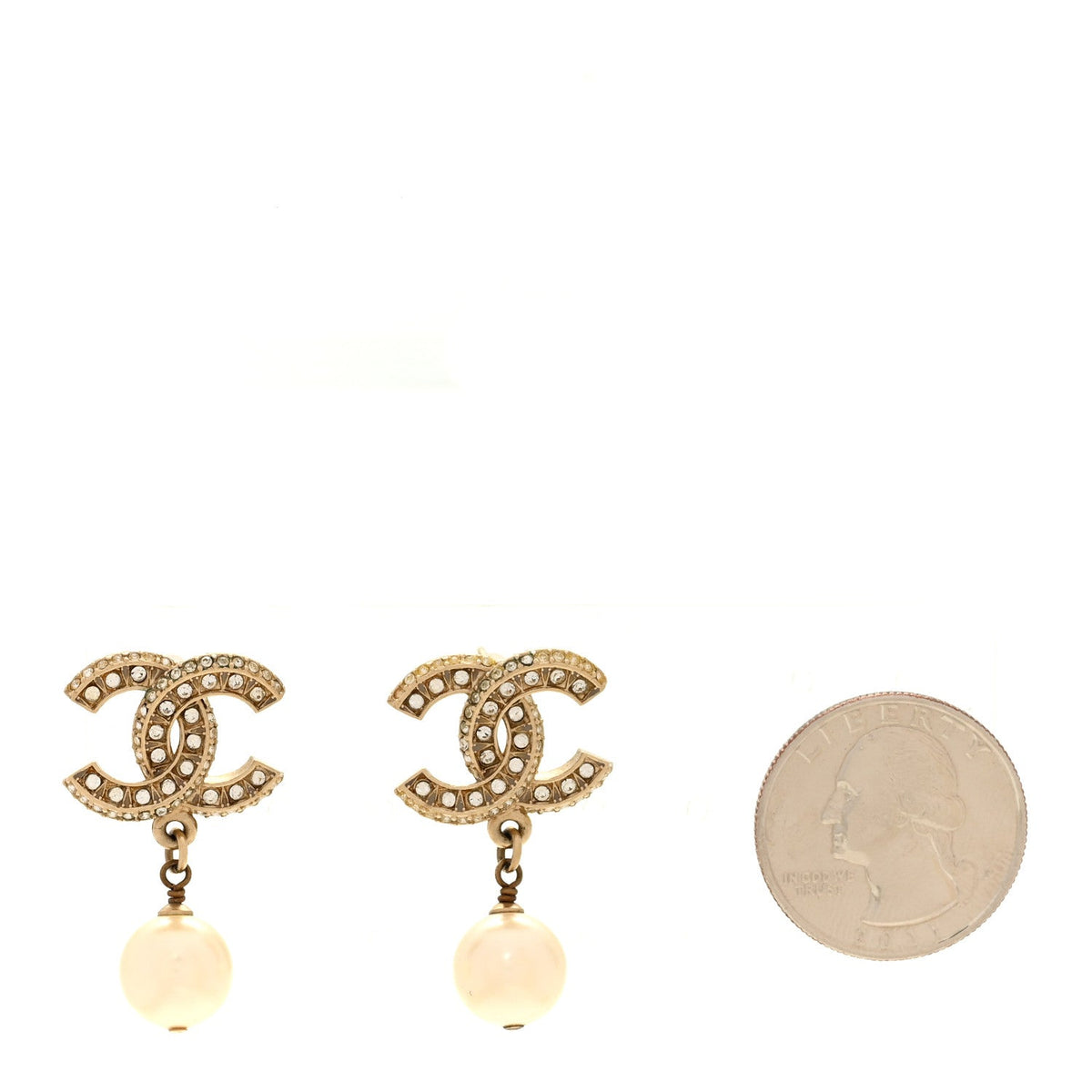 Crystal Timeless CC Pearl Drop Earrings Light Gold