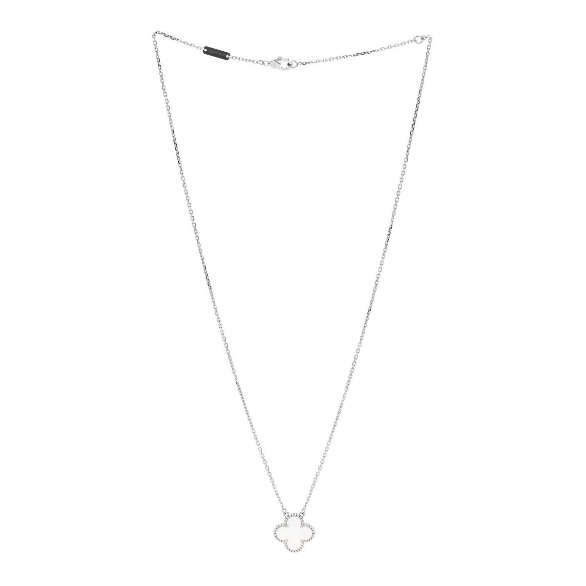 18K White Gold Mother Of Pearl Vintage Alhambra Pendant Necklace
