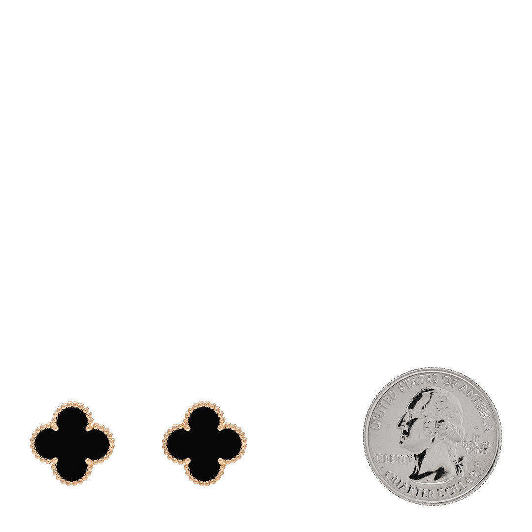 18K Yellow Gold Black Onyx Vintage Alhambra Earrings