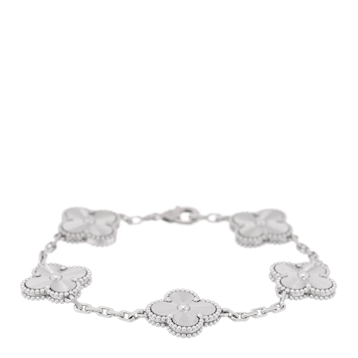 18K White Gold 5 Motifs Guilloche Vintage Alhambra Bracelet