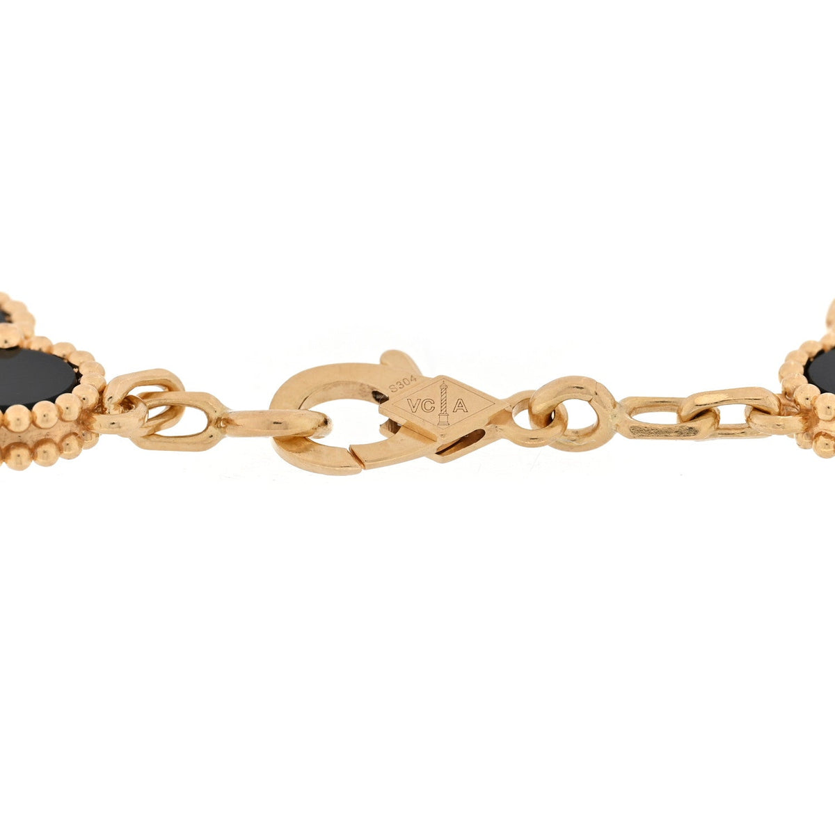 18K Yellow Gold Black Onyx 5 Motifs Vintage Alhambra Bracelet