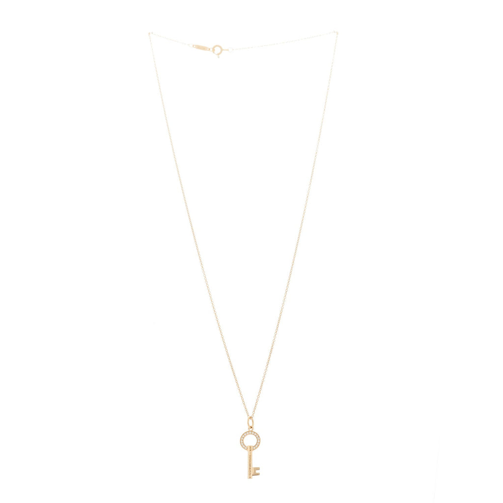 18K Rose Gold Diamond Modern Keys Round Open Key Pendant Necklace