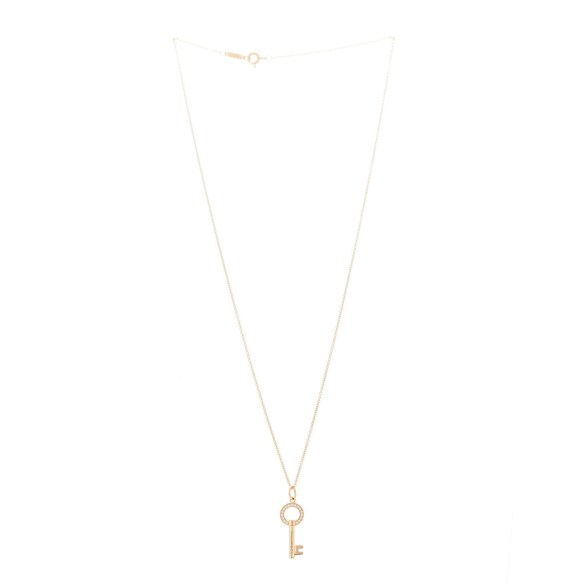 18K Rose Gold Diamond Modern Keys Round Open Key Pendant Necklace