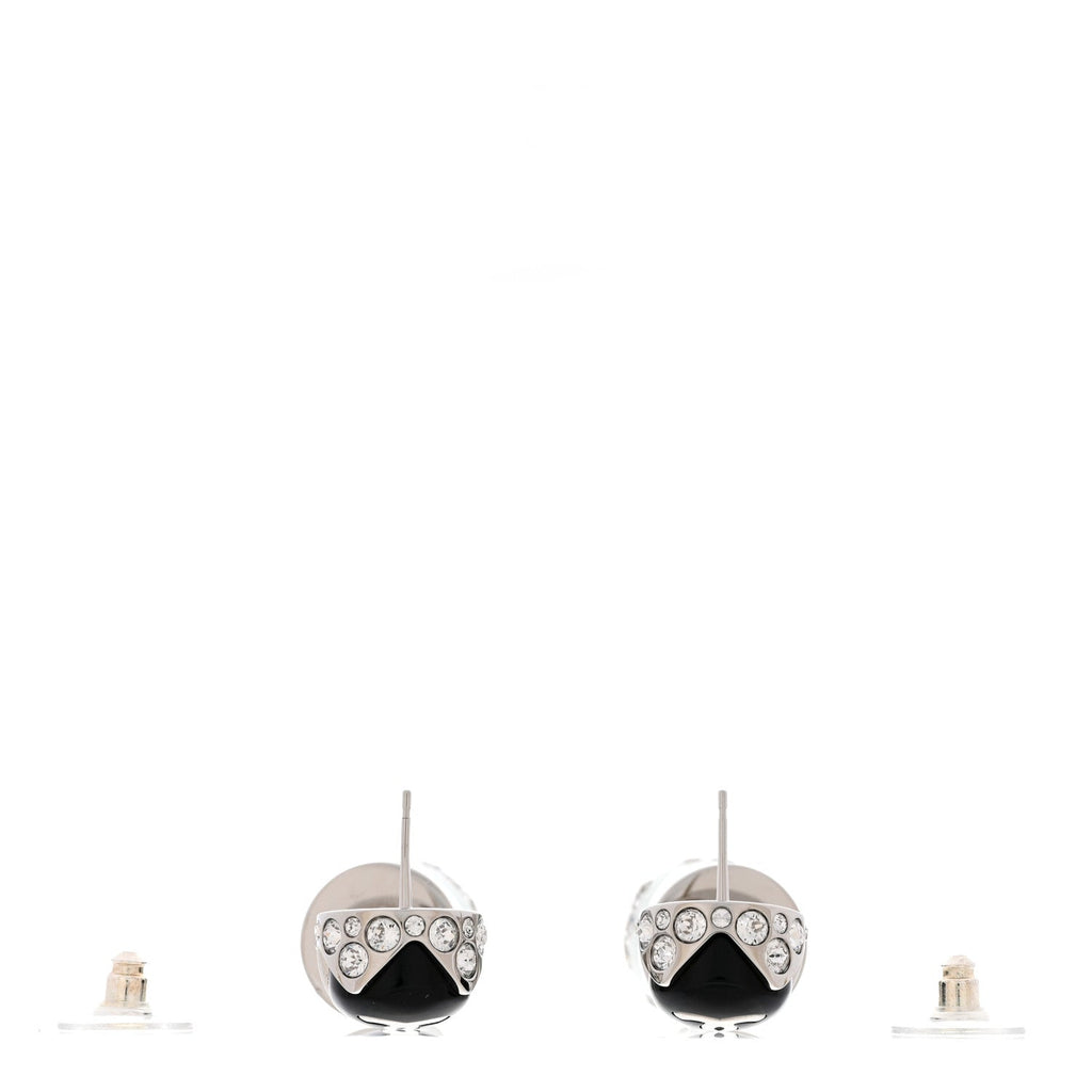 Metal Resin Crystal CC Pendant Earrings Silver Black Green