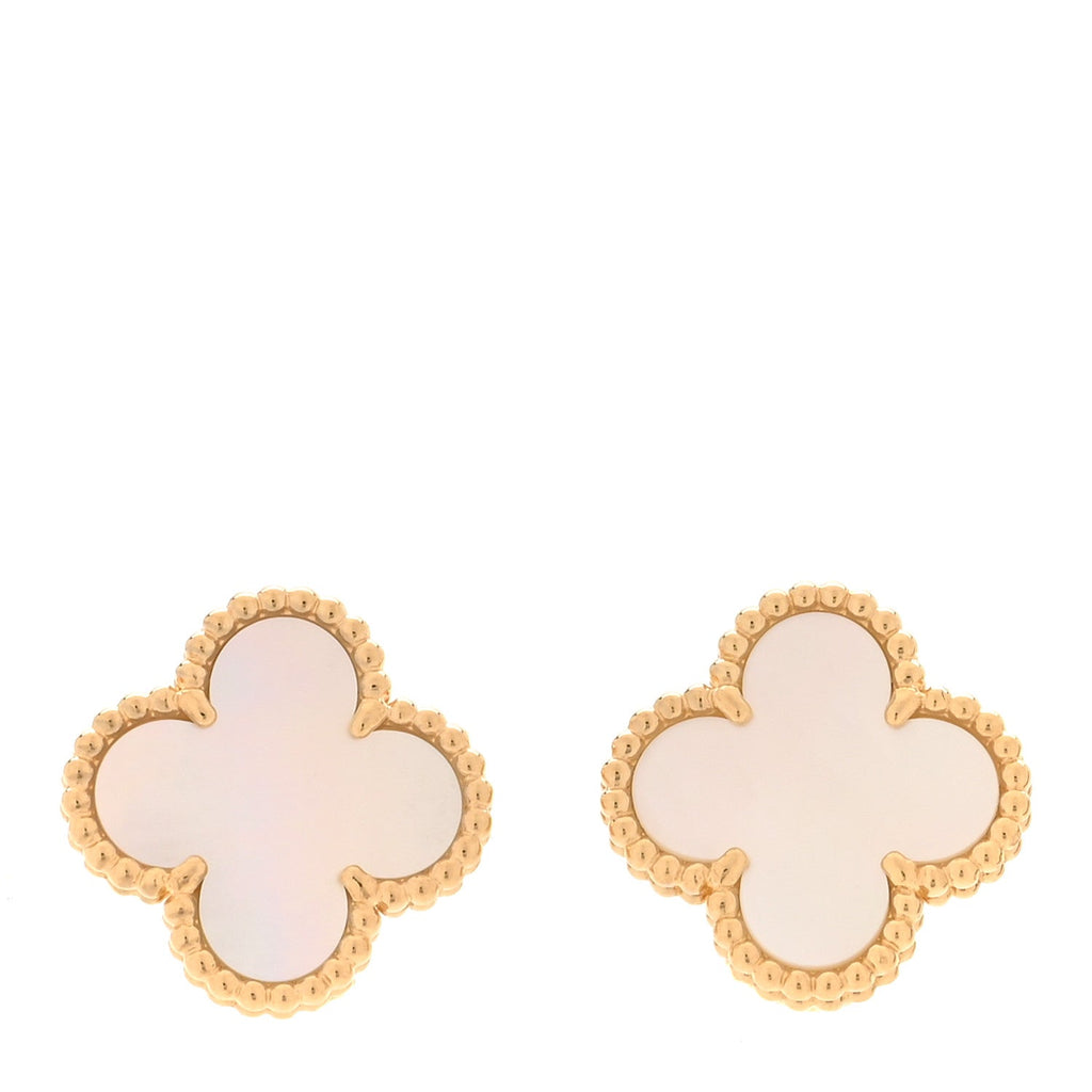 18K Yellow Gold Mother of Pearl Vintage Alhambra Earrings