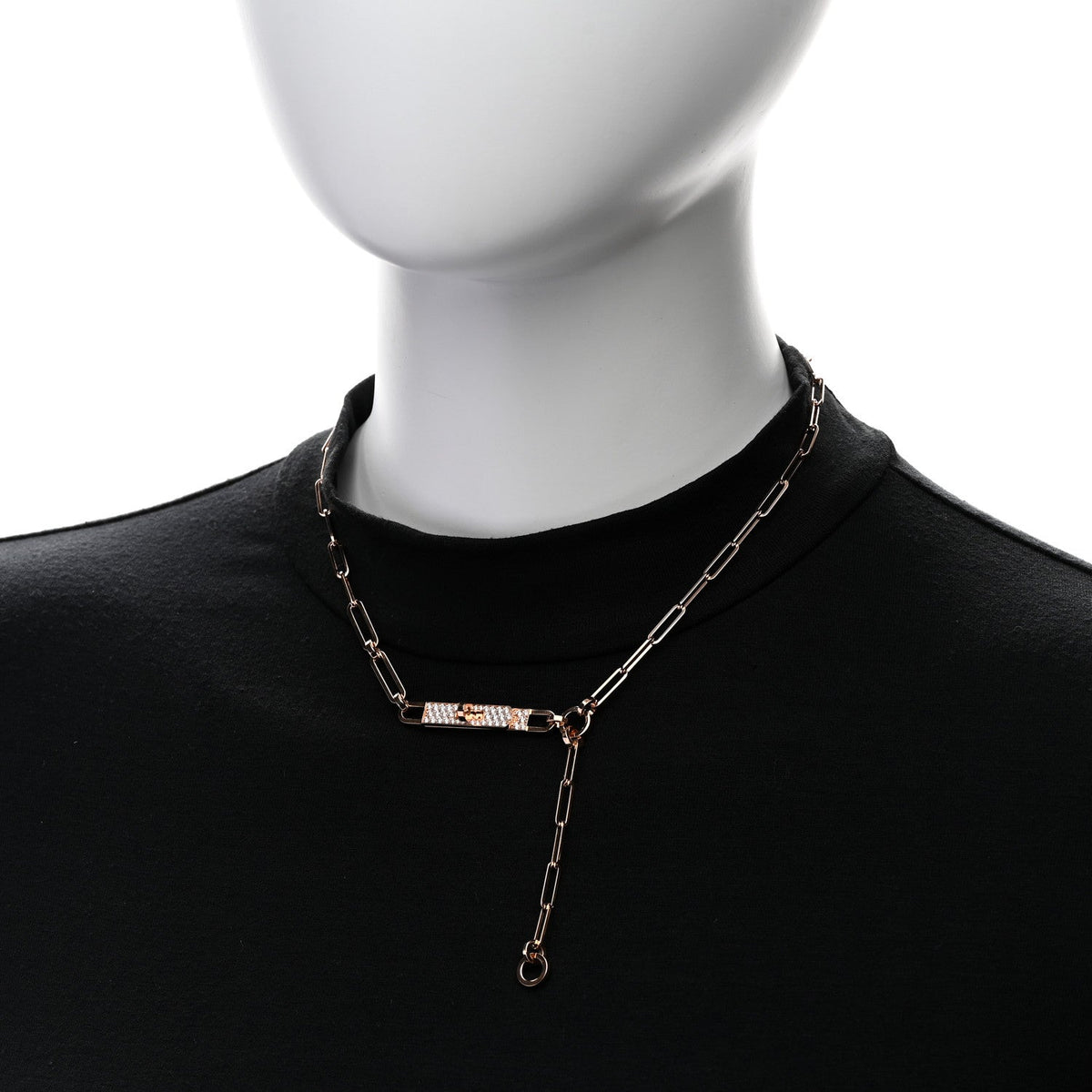 18K Rose Gold Diamond Pave PM Kelly Chaine Lariat Necklace ST