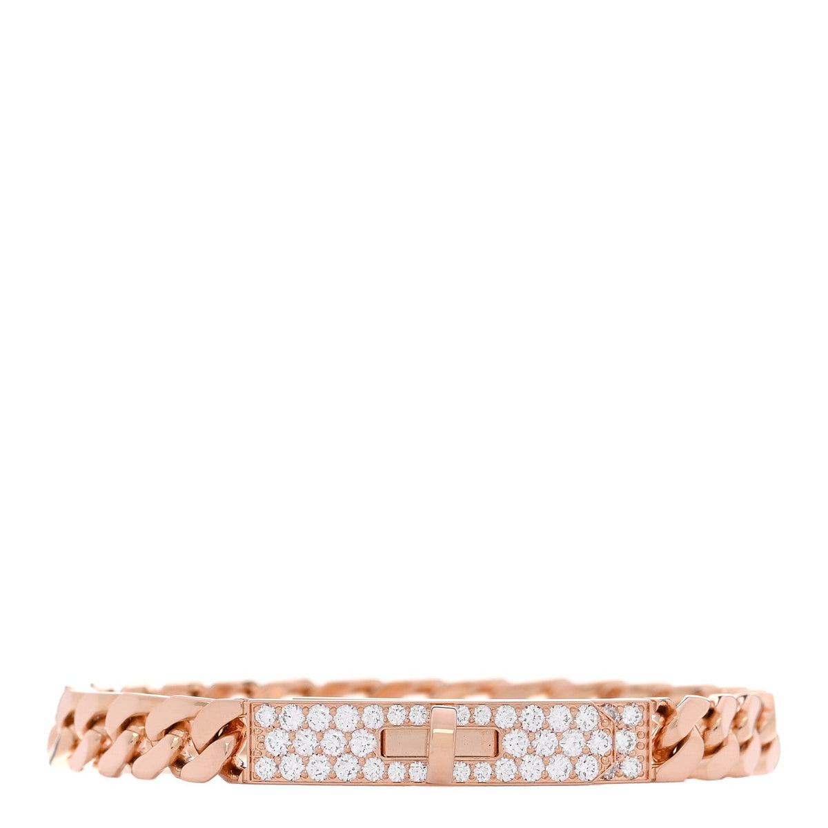 18K Rose Gold Diamond PM Kelly Gourmette Chaine Bracelet XS