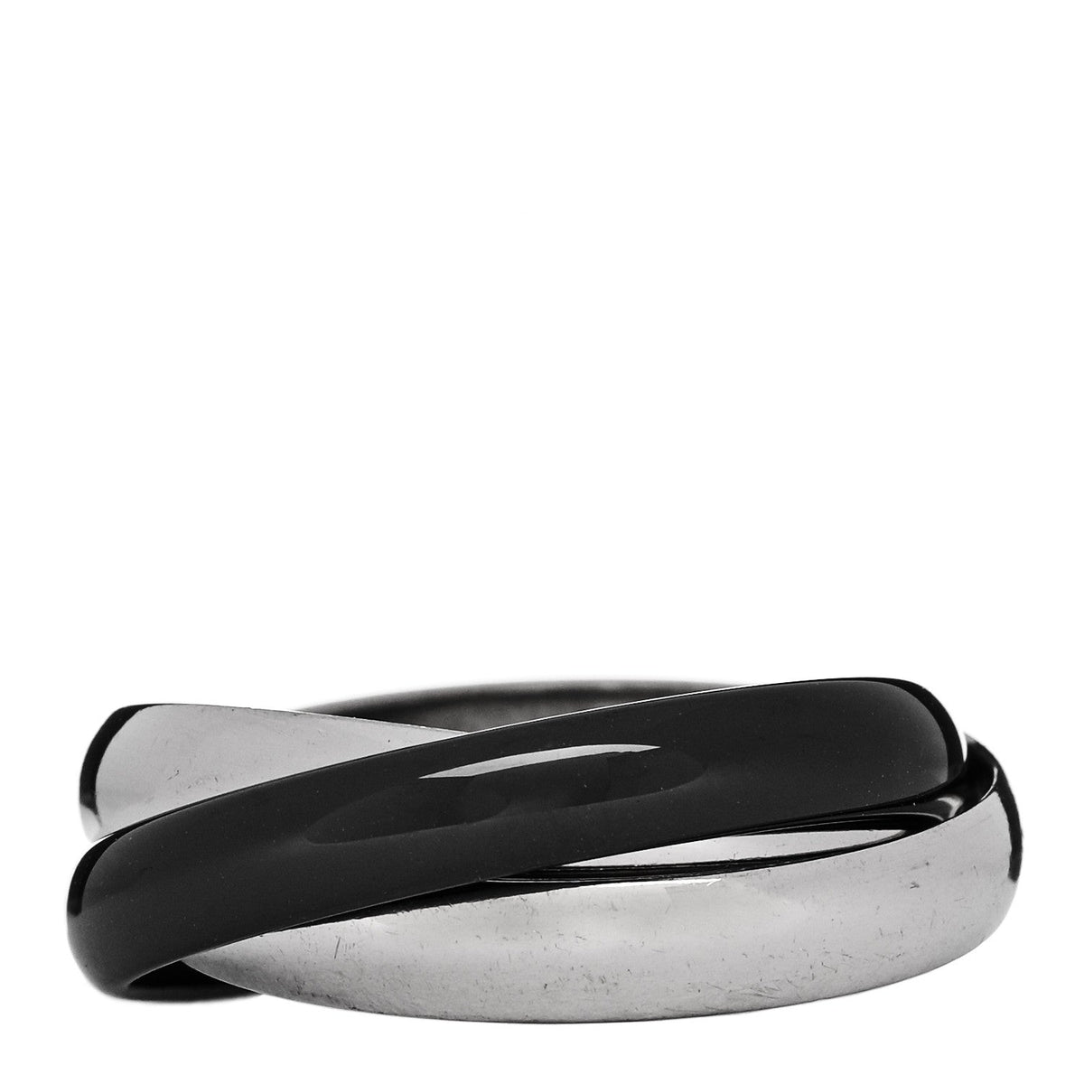 18K White Gold Black Ceramic Trinity Ring 56 7.5
