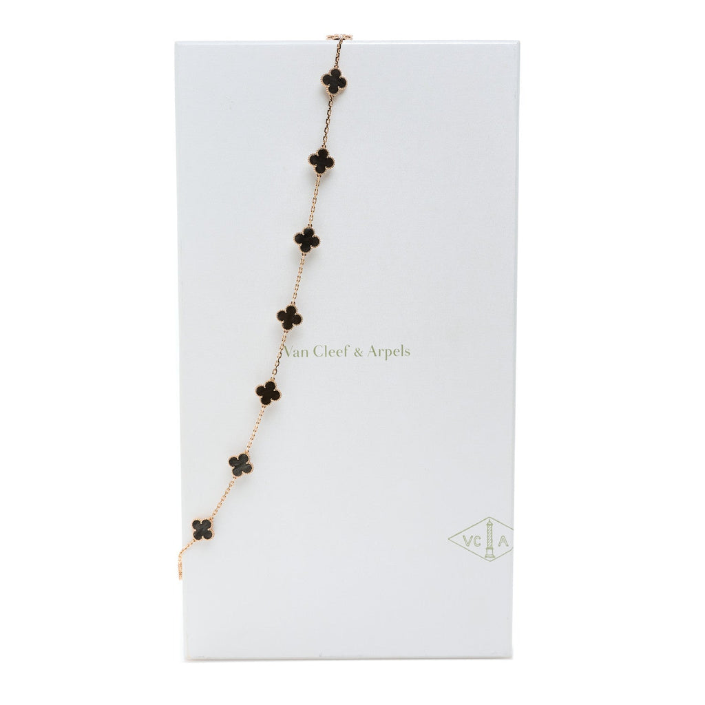 18K Rose Gold Silver Obsidian 20 Motifs Vintage Alhambra Necklace