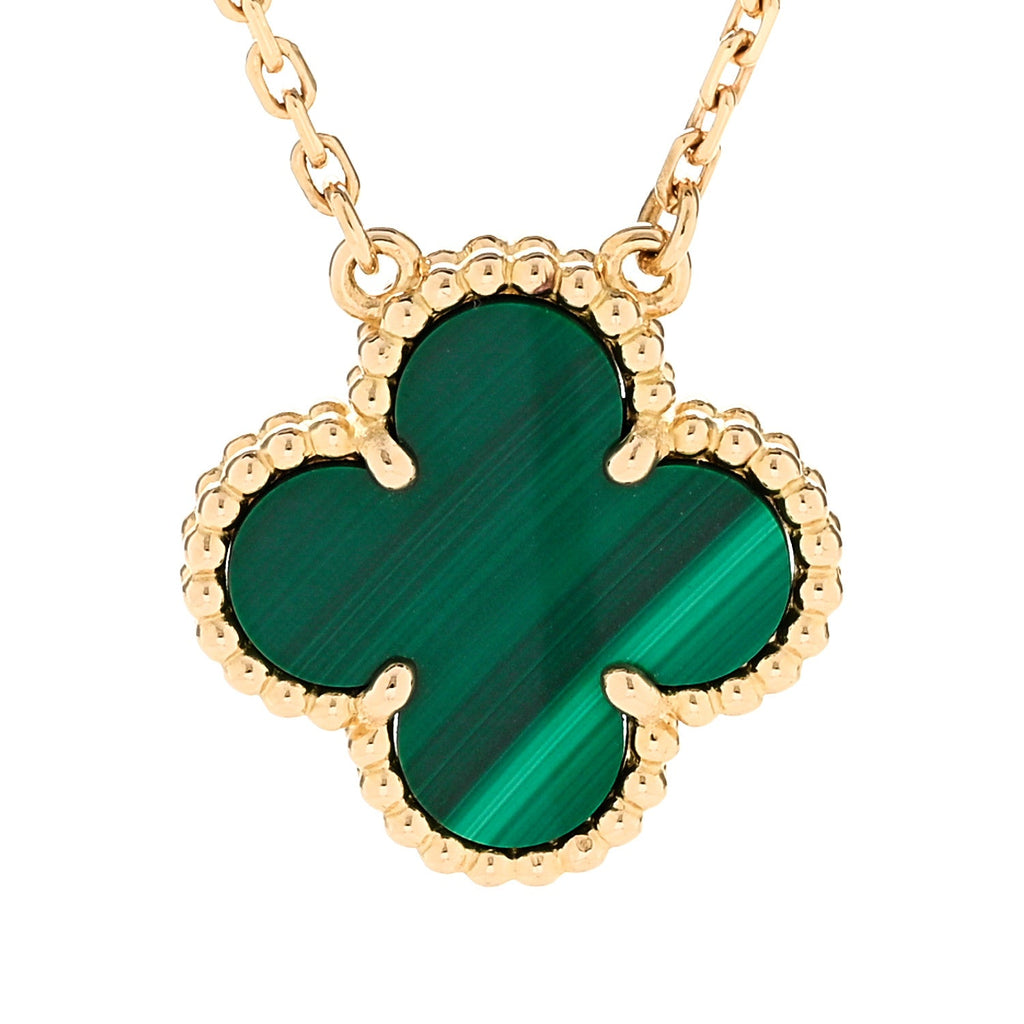 18K Yellow Gold Malachite Vintage Alhambra Pendant Necklace