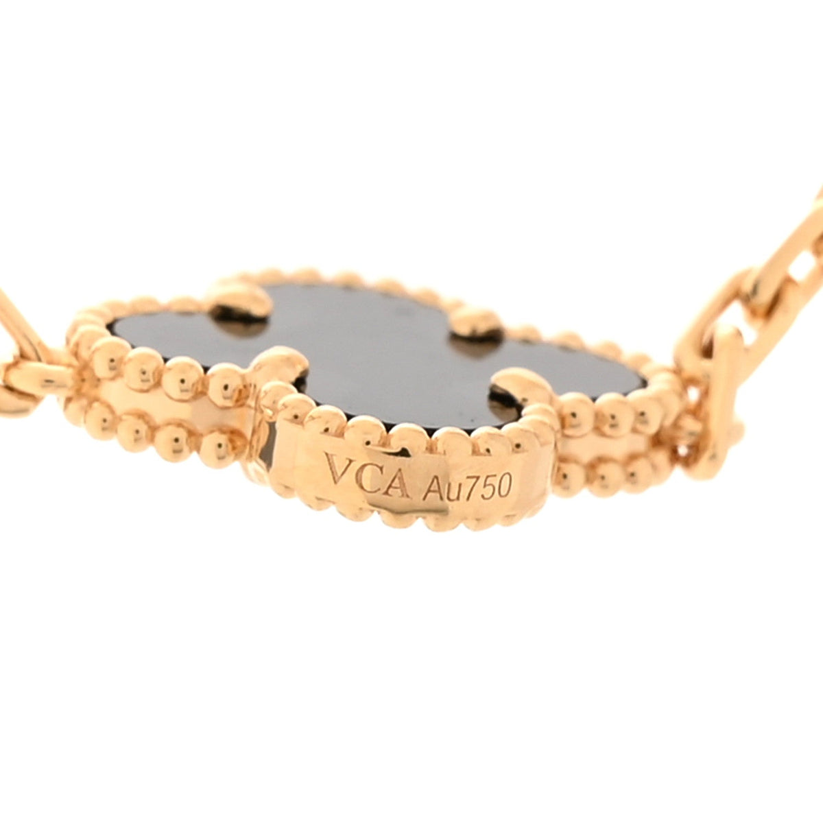 18K Yellow Gold Black Onyx 20 Motifs Vintage Alhambra Necklace