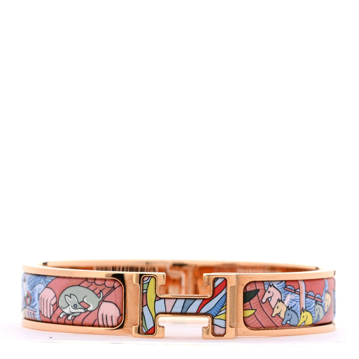 Enamel Narrow Print Cosmographia Universalis Clic Clac H Bracelet PM Album De Soie