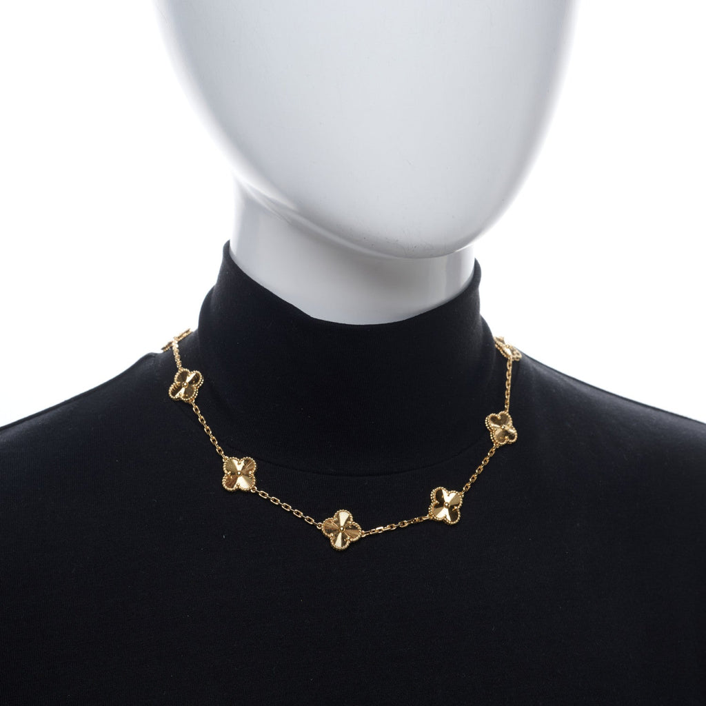 18K Yellow Gold 10 Motifs Guilloche Vintage Alhambra Necklace