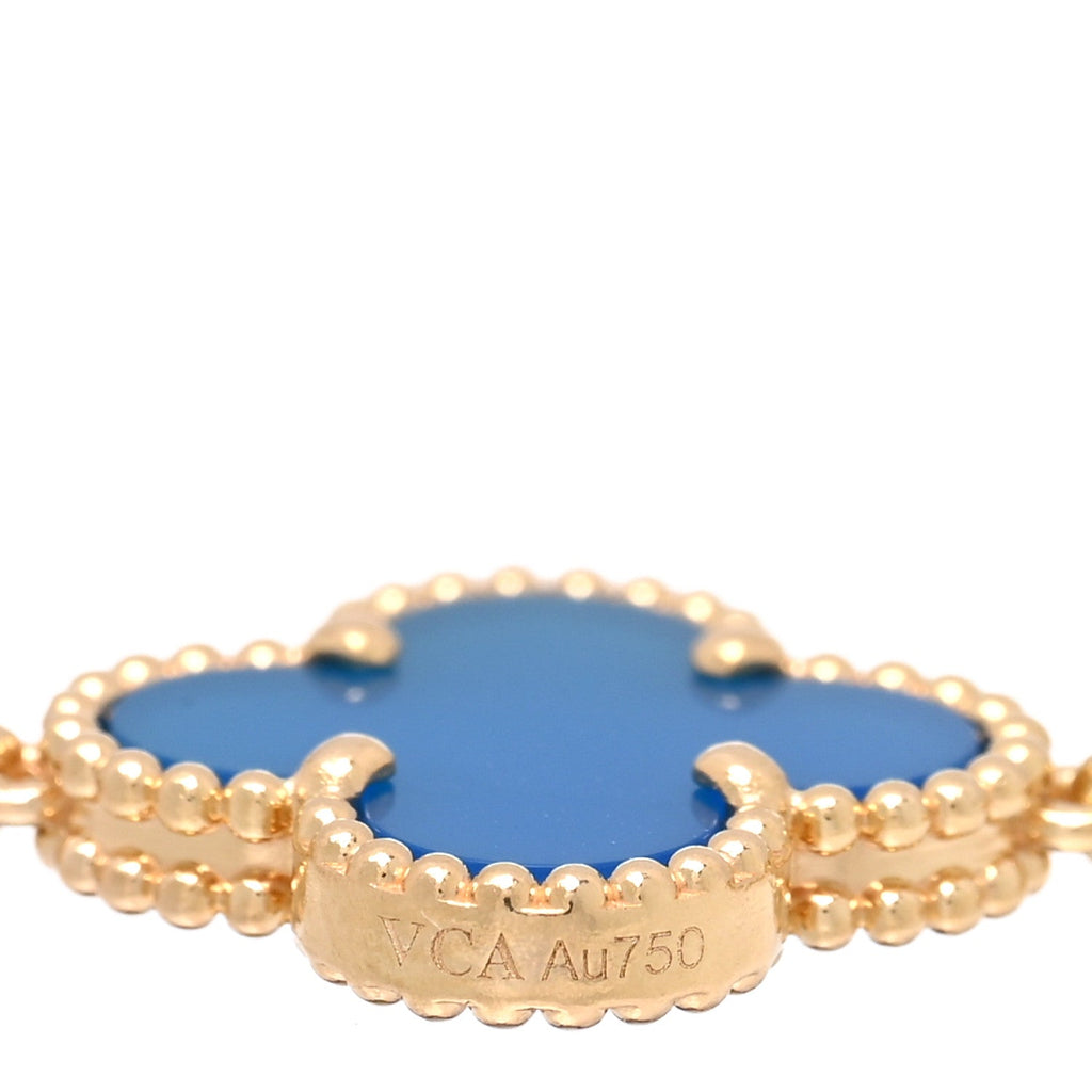 18K Yellow Gold Blue Agate 5 Motifs Vintage Alhambra Bracelet