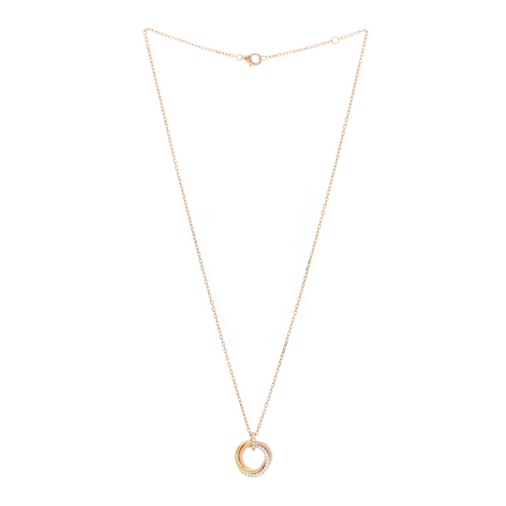 18K Pink White Yellow Gold Diamond Small Trinity Half Paved Pendant Necklace