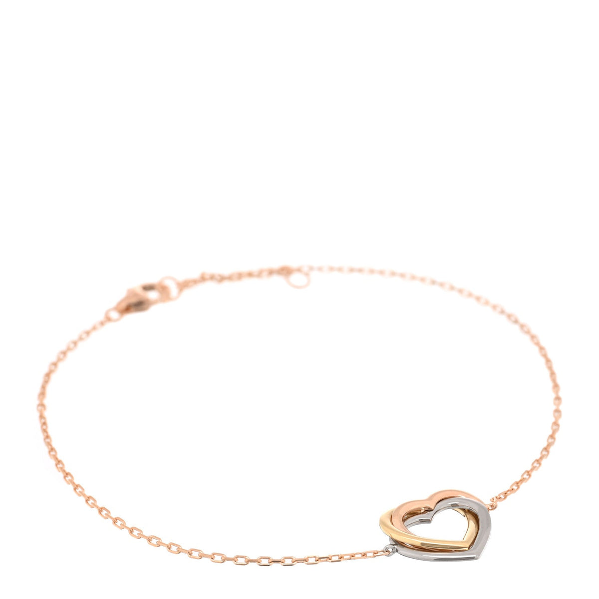 18K Pink Yellow White Gold Trinity Heart Bracelet