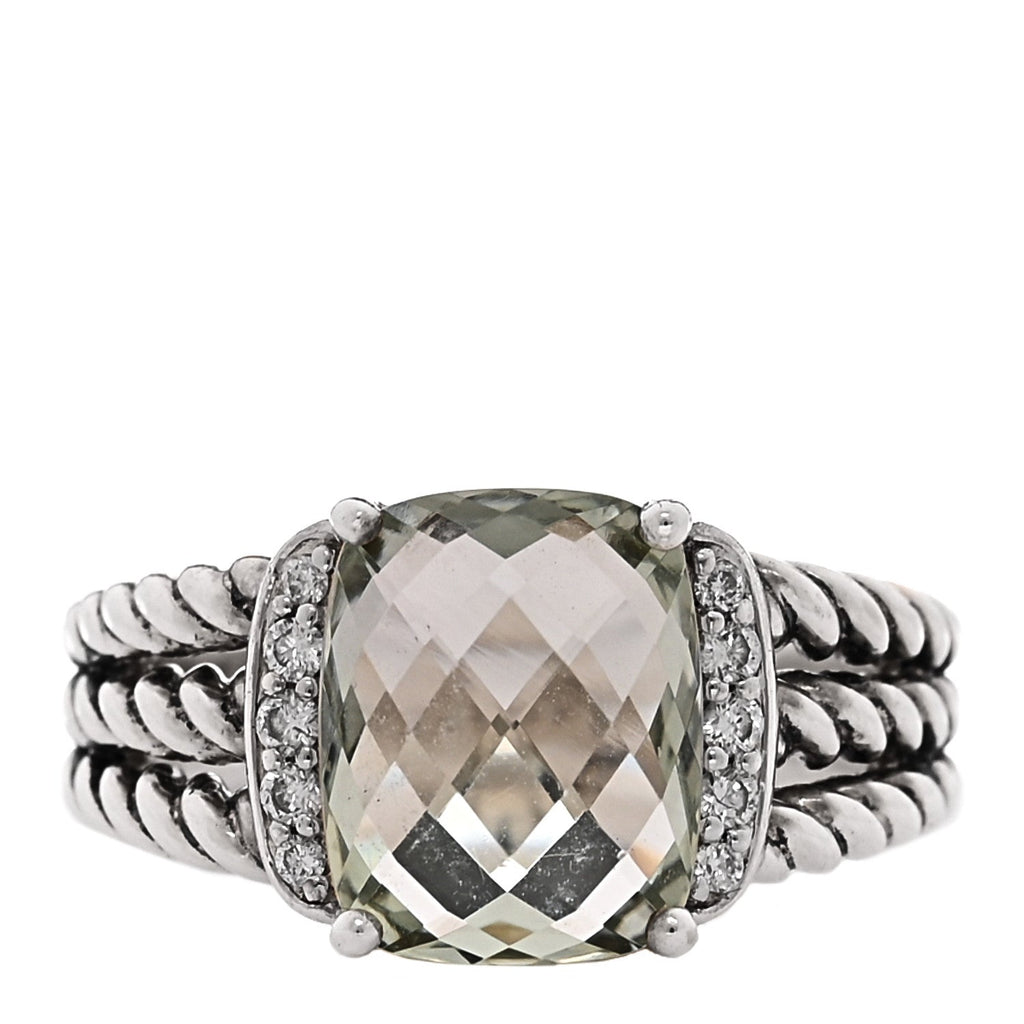 Sterling Silver Diamond Prasiolite 10mm Petite Wheaton Ring 50 5.5